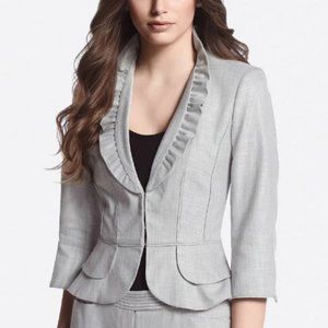 White House Black Market Gray Ruffle Peplum Jacket Cropped
